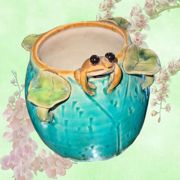 Turquoise Frog Pottery Mug - Picture 1 of 10